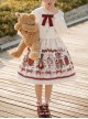 Winter Christmas New Year Cute Red Strawberry Bear Print Sweet Lolita White Doll Collar Coat Sleeveless Dress Set