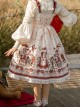 Winter Christmas New Year Cute Red Strawberry Bear Print Sweet Lolita White Doll Collar Coat Sleeveless Dress Set