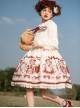 Winter Christmas New Year Cute Red Strawberry Bear Print Sweet Lolita White Doll Collar Coat Sleeveless Dress Set