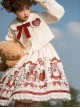 Winter Christmas New Year Cute Red Strawberry Bear Print Sweet Lolita White Doll Collar Coat Sleeveless Dress Set