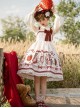 Winter Christmas New Year Cute Red Strawberry Bear Print Sweet Lolita White Doll Collar Coat Sleeveless Dress Set