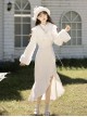 White Moonlight Series Pure Elegant New Chinese Style Kawaii Fashion Improved Fishtail Cheongsam Dress Plush Coat