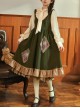 Autumn Winter French Style Lolita Vintage Green Oil Painting Frame Artist Kawaii Fashion Vest Dress Shirt Set