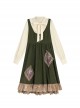 Autumn Winter French Style Lolita Vintage Green Oil Painting Frame Artist Kawaii Fashion Vest Dress Shirt Set