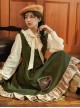 Autumn Winter French Style Lolita Vintage Green Oil Painting Frame Artist Kawaii Fashion Vest Dress Shirt Set