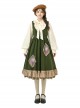 Autumn Winter French Style Lolita Vintage Green Oil Painting Frame Artist Kawaii Fashion Vest Dress Shirt Set