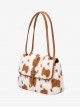 Fall Winter Large Commuting Capacity Versatile Kawaii Fashion Light Brown Spotted Fur Square Tote Bag Armpit Bag