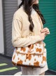 Fall Winter Large Commuting Capacity Versatile Kawaii Fashion Light Brown Spotted Fur Square Tote Bag Armpit Bag