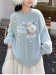 Fall Winter Snowman Cute Kawaii Fashion Light Blue Seahorse Hair Warm Loose Round Collar Pullover Sweater