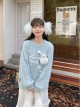 Fall Winter Snowman Cute Kawaii Fashion Light Blue Seahorse Hair Warm Loose Round Collar Pullover Sweater