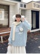 Fall Winter Snowman Cute Kawaii Fashion Light Blue Seahorse Hair Warm Loose Round Collar Pullover Sweater