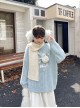 Fall Winter Snowman Cute Kawaii Fashion Light Blue Seahorse Hair Warm Loose Round Collar Pullover Sweater