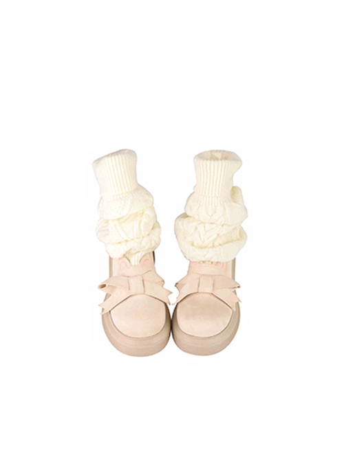 Winter Versatile Cute Daily Bear Ears Bowknot Kawaii Fashion Lolita Warm Cashmere Socks Snow Boots