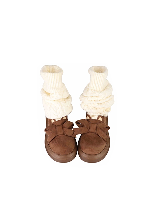 Winter Versatile Cute Daily Bear Ears Bowknot Kawaii Fashion Lolita Warm Cashmere Socks Snow Boots