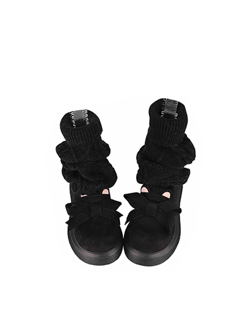 Winter Versatile Cute Daily Bear Ears Bowknot Kawaii Fashion Lolita Warm Cashmere Socks Snow Boots