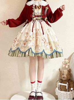 Gingerbread Kingdom Series Fairy Tale Style Christmas Bell Bowknot Red Sweet Lolita Sleeveless Dress Shirt Sweater Coat Set