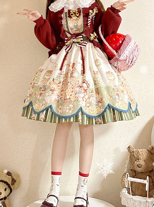 Gingerbread Kingdom Series Fairy Tale Style Christmas Bell Bowknot Red Sweet Lolita Sleeveless Dress Shirt Sweater Coat Set