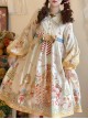 Star Of Bethlehem Series Cream Apricot Christmas Pastoral Star Collar Gingerbread Animals Print Sweet Lolita Long Sleeves Dress