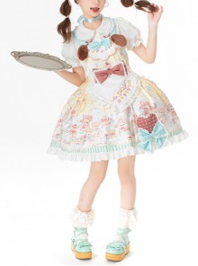 Sweet Pet Paradise Series Soft Girl Cute Daily Cake Dessert Sweet Lolita Vest Dress Apron Puff Sleeves Shirt Headband Set