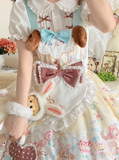 Sweet Pet Paradise Series Soft Girl Cute Daily Cake Dessert Sweet Lolita Vest Dress Apron Puff Sleeves Shirt Headband Set