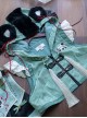 Panda Series Bamboo Ink Painting Green Martial Arts Chinese Style Cute Sweet Lolita Dress Vest Hoodie Leg Sleeves Set