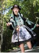 Panda Series Bamboo Ink Painting Green Martial Arts Chinese Style Cute Sweet Lolita Dress Vest Hoodie Leg Sleeves Set