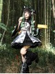 Panda Series Bamboo Ink Painting Green Martial Arts Chinese Style Cute Sweet Lolita Dress Vest Hoodie Leg Sleeves Set