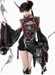 Red Scorpion Series Halloween Chinese Martial Arts Girl Gothic Lolita Vest Suspender Culottes Sleeves Wolf Tooth Belt Chain Set