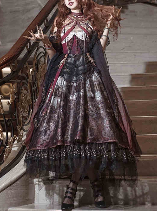 Queen Series Elegant Classical Gorgeous Palace Style Dark Noble Gothic Lolita Dress Waistband Skeleton Pannier Crown Set