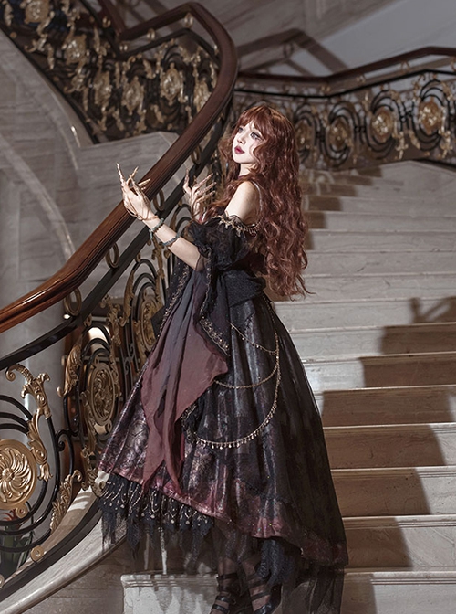 Queen Series Elegant Classical Gorgeous Palace Style Dark Noble Gothic Lolita Dress Waistband Skeleton Pannier Crown Set