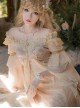 Apricot Checkered Pattern Lace Elegant Fairy Empire Style Classic Lolita High Waist Ruffle Sleeves Dress Pearl Necklace Set