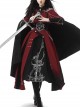 Scarlet Night Knight Series Officer Red Cool Handsome Metal Chain Punk Military Lolita Dress Black Cloak Girdle Set