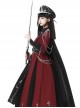 Scarlet Night Knight Series Officer Red Cool Handsome Metal Chain Punk Military Lolita Dress Black Cloak Girdle Set