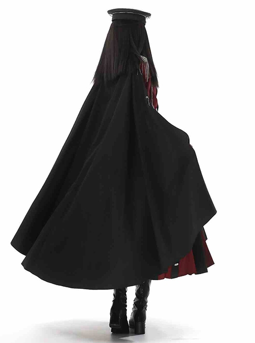 Scarlet Night Knight Series Officer Red Cool Handsome Metal Chain Punk Military Lolita Dress Black Cloak Girdle Set