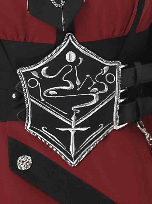 Scarlet Night Knight Series Officer Red Cool Handsome Metal Chain Punk Military Lolita Dress Black Cloak Girdle Set