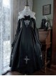 Night Cross Halloween Elegant Black Holy Dark Nun Gothic Lolita Long Dress Cape Hat Turban Necklace Set