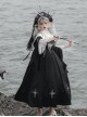 Night Cross Halloween Elegant Black Holy Dark Nun Gothic Lolita Long Dress Cape Hat Turban Necklace Set