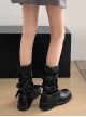 Versatile Handsome Motorcycle Style Gothic Punk Korean Style Mid Tube Round Toe Knight Boots