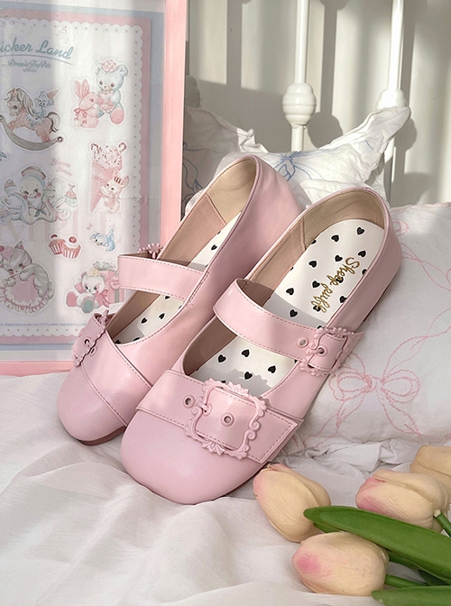 Sheep Curls Series Sweet Lolita Picture Frame Shoe Buckle Retro Mary Jane Love Polka Dots Soft Sole Shoes