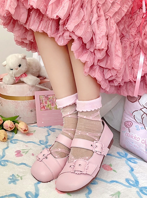 Sheep Curls Series Sweet Lolita Picture Frame Shoe Buckle Retro Mary Jane Love Polka Dots Soft Sole Shoes