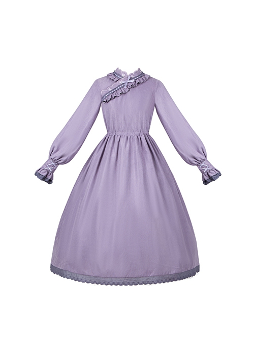 Hidden Fragrance Series Elelgant Chinoiserie Purple Drawstring Petal Collar Classic Lolita Dress Lily Embroidery Apron Set