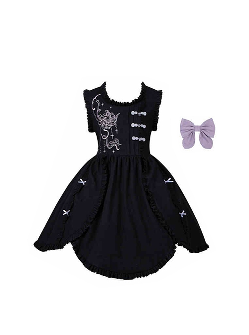 Hidden Fragrance Series Elelgant Chinoiserie Purple Drawstring Petal Collar Classic Lolita Dress Lily Embroidery Apron Set