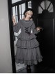 Castle Night Series Spider Web Embroidery Doll Collar Spliced Ruffles Gothic Lolita Lantern Sleeves Dress