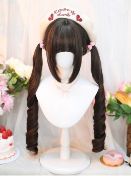 Muppets Series Japanese Style Straight Bangs Sweet Lolita Hand Tied Roman Scroll Double Ponytail Long Wig