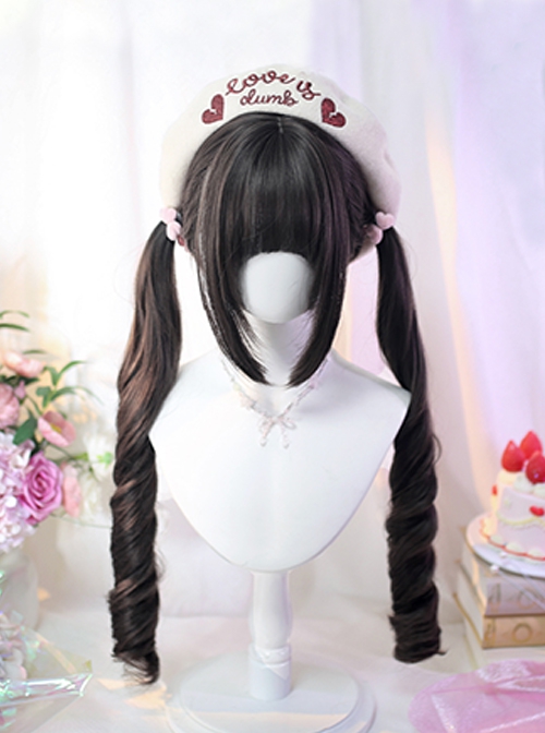 Muppets Series Japanese Style Straight Bangs Sweet Lolita Hand Tied Roman Scroll Double Ponytail Long Wig