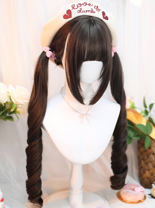 Muppets Series Japanese Style Straight Bangs Sweet Lolita Hand Tied Roman Scroll Double Ponytail Long Wig