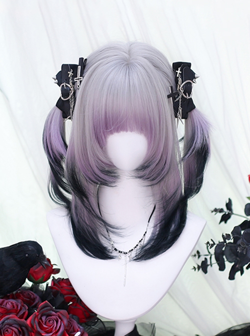 Purple Glass Series Y2K Fashion Jellyfish Head Short Hair Sweet Lolita Black Purple Gradient Wig