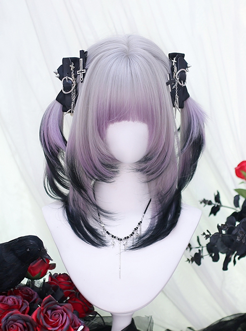 Purple Glass Series Y2K Fashion Jellyfish Head Short Hair Sweet Lolita Black Purple Gradient Wig