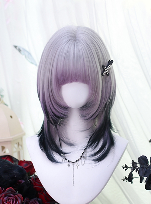 Purple Glass Series Y2K Fashion Jellyfish Head Short Hair Sweet Lolita Black Purple Gradient Wig