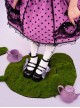 Cute Sanrio Co-Branded Kulomi Black Purple Polka Dot Stripes Bowknot Sweet Lolita High Heels Mary Jane Shoes